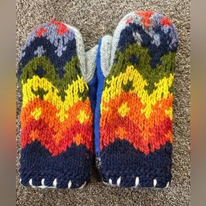 Hand Knit Wool Fleece Lined Rainbow Mittens